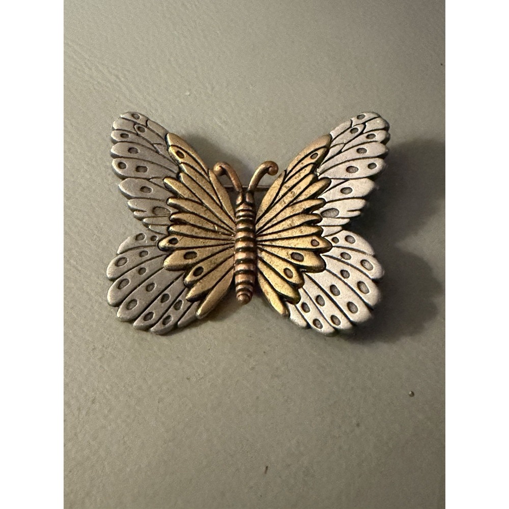 Butterfly Pin L. Razza Pin Vintage Signed Butterfly Brooch Gold, Copper, Silver